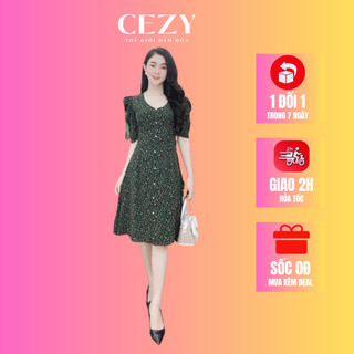 Đầm hoa nhí cổ tim tay phồng có size bigsize CEZY D55