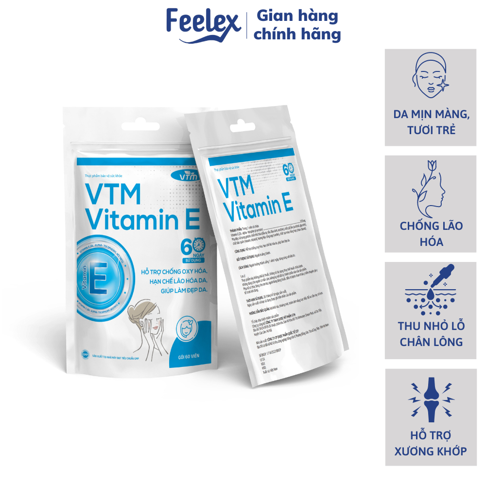 Viên uống bổ sung vitamin E VTM hỗ trợ chống oxy hóa, lão hóa da, giảm cứng khớp, tránh cảm lạnh