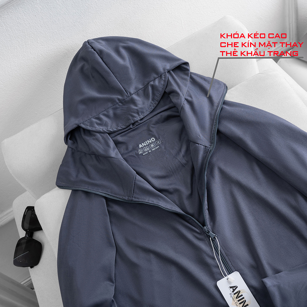Áo chống nắng nam big size Vải Hạt Gạo Kim Cương Thông Hơi Túi Khóa Kéo Mũ Trùm Kín Mặt Chống Tia UV cho người 80-120kg