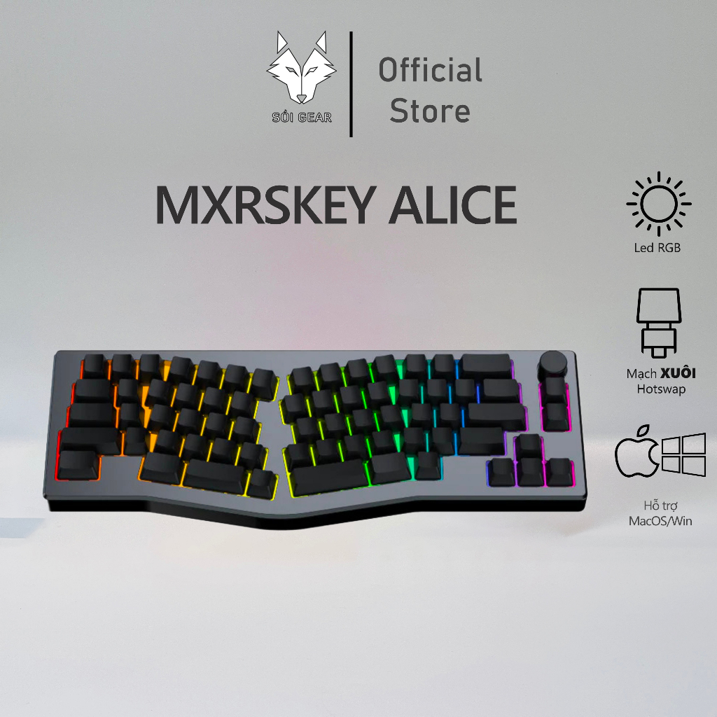 KIT Bàn phím cơ MXRSKEY ALICE | Case Nhôm | RGB | Mạch Xuôi | Hotswap