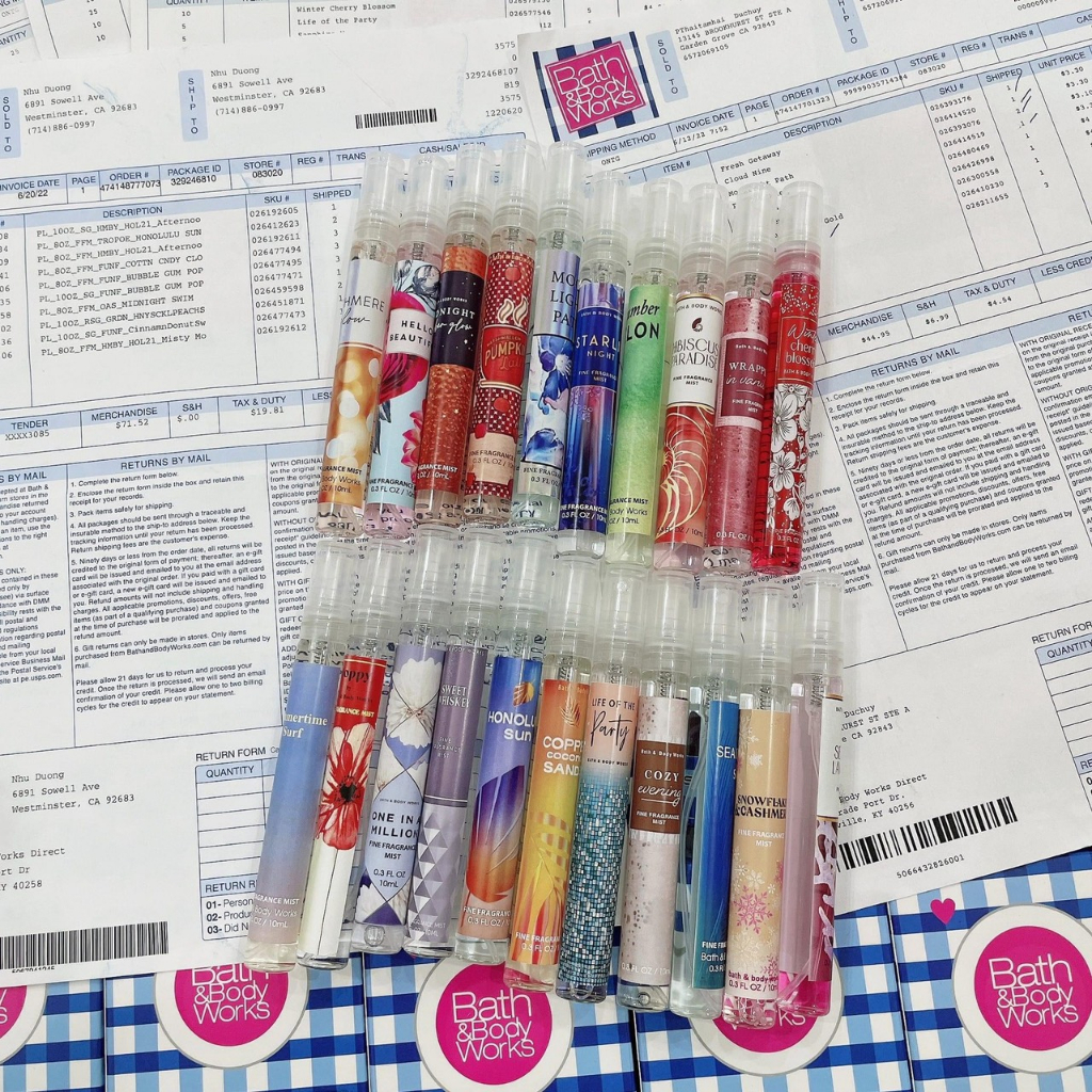 Xịt Thơm Body Mist Bath & Body Works Gingham, Moonlight Path Xanh Hương Tươi Mát 10ml - 36ml