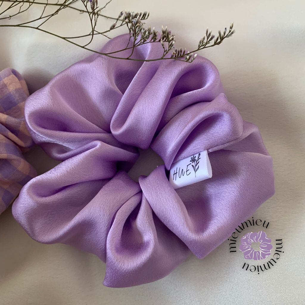 Cột tóc scrunchies handmade hoạ tiết tone tím pastel xinh xắn S1030