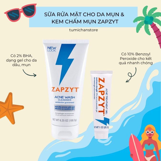 Sữa Rửa Mặt Zapzyt Acne Wash dạng gel chứa BHA thích hợp da mặt và da body- made in USA