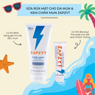 [Bản mới 177g] Sữa Rửa Mặt Zapzyt Acne Wash dạng gel chứa BHA thích hợp da mặt và da body- made in USA