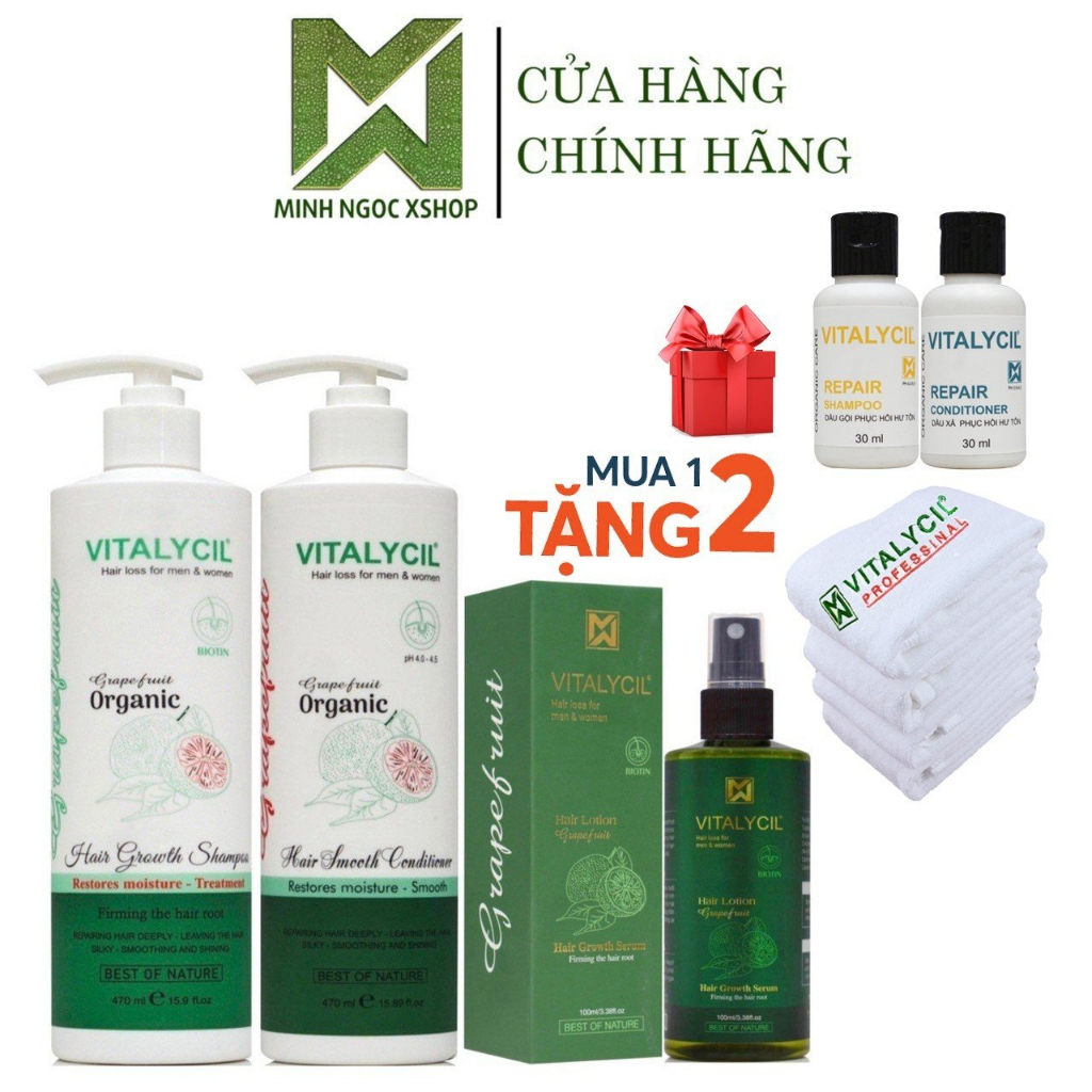 (Quà tặng) Set mini dầu gội xả phục hồi Vitalycil Repair 30ML và khăn bông tắm cao cấp Vitalycil