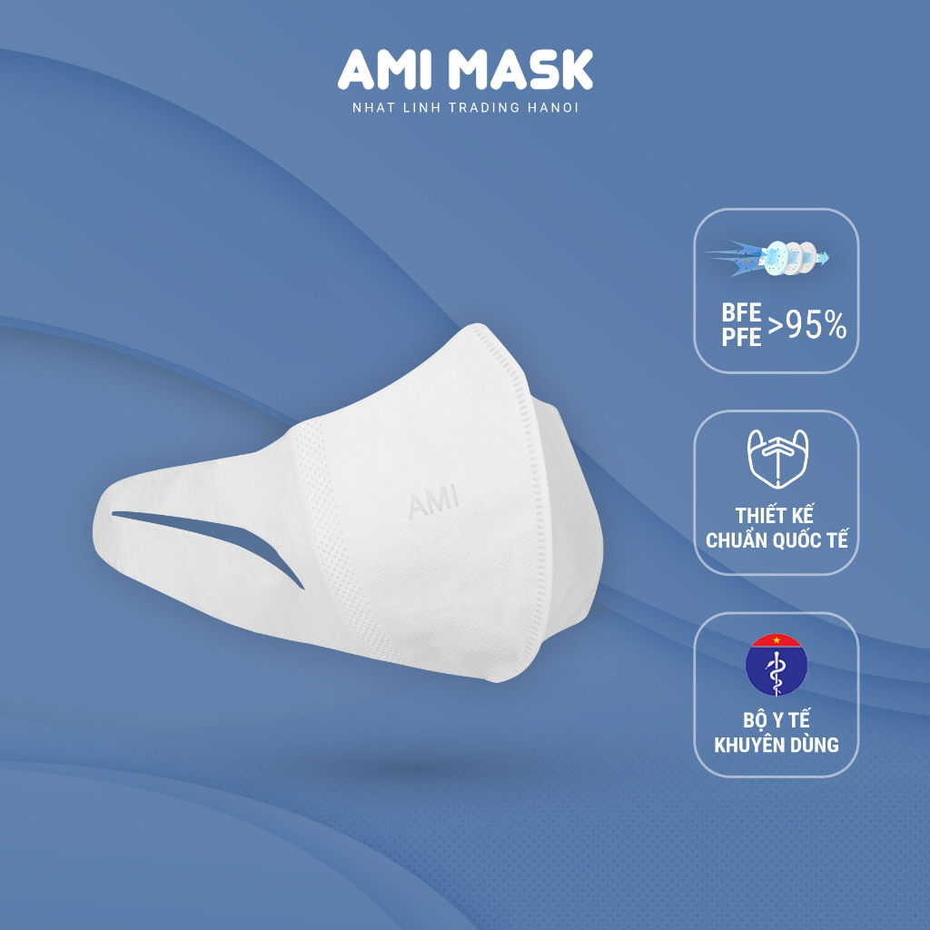 50-100-200 chiếc Khẩu trang y tế AMI 3D Mask 3 lớp kiểu dáng 3D kháng