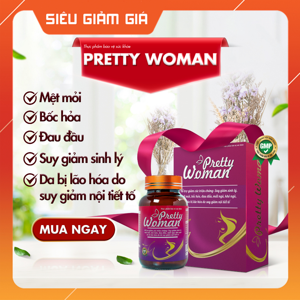 Viên uống đẹp da, chống lão hóa, bổ sung nội tiết tố nữ tăng sinh lý nữ tiền mãn kinh Pretty Woman hộp 30 viên