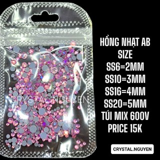 Đá đính nails chân lưới loại thường túi mix size 600 viên _màu hồng phấn