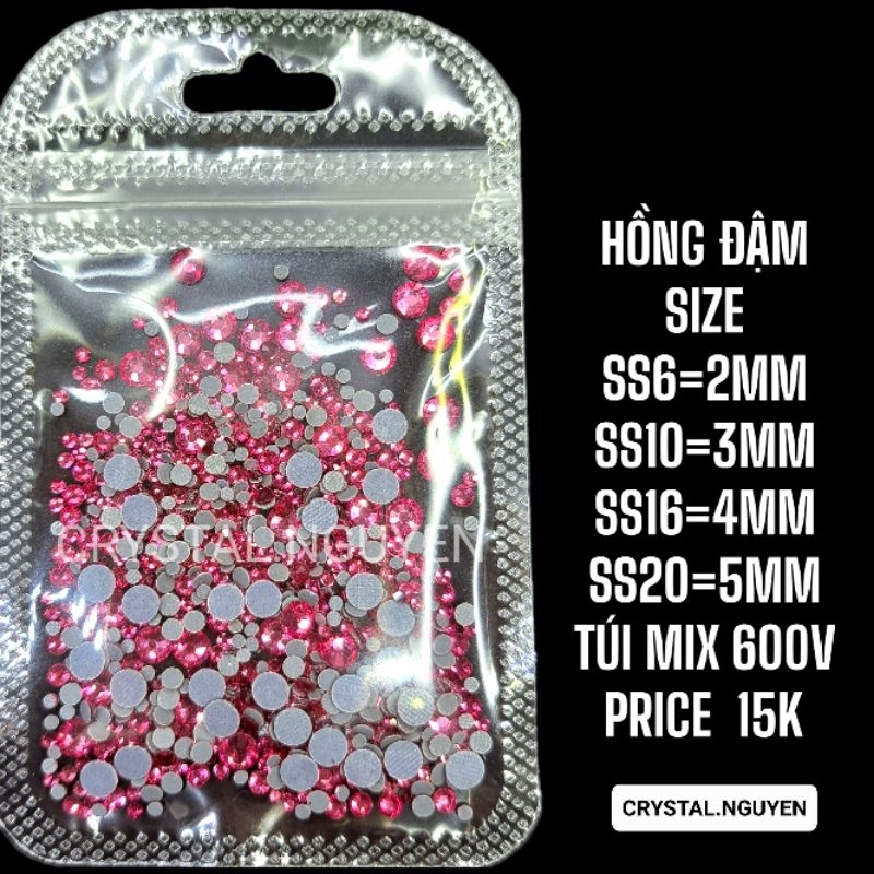 ĐÁ ĐÍNH  NAILS CHÂN LƯỚI LOẠI THƯỜNG TÚI MIX SIZE 600 VIÊN _MÀU HỒNG PHẤN
