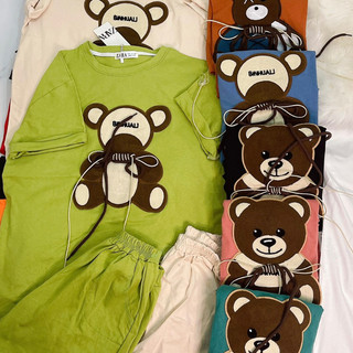 Set bộ đồ nữ mặc nhà hình hình gấu siêu cute chất cotton khô 3158