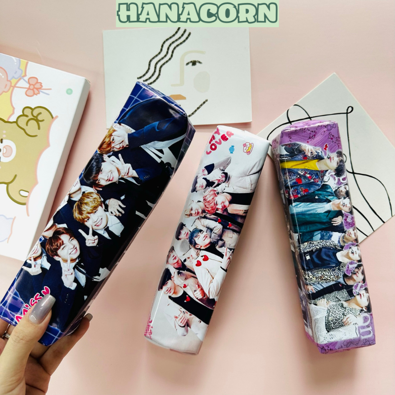 Túi bút vải 2 ngăn, bóp viết hình BTS siêu đẹp, dễ thương  HANACORN – dùng cho học sinh, làm quà tặng – 7224
