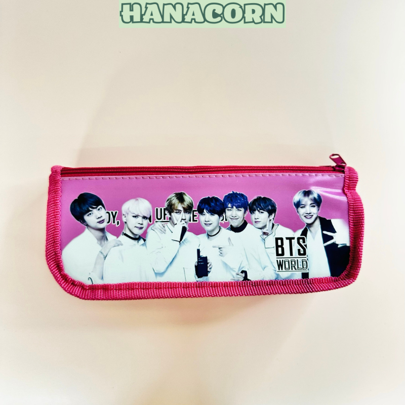 Túi bút vải 2 ngăn, bóp viết hình BTS siêu đẹp, dễ thương  HANACORN – dùng cho học sinh, làm quà tặng – 7224