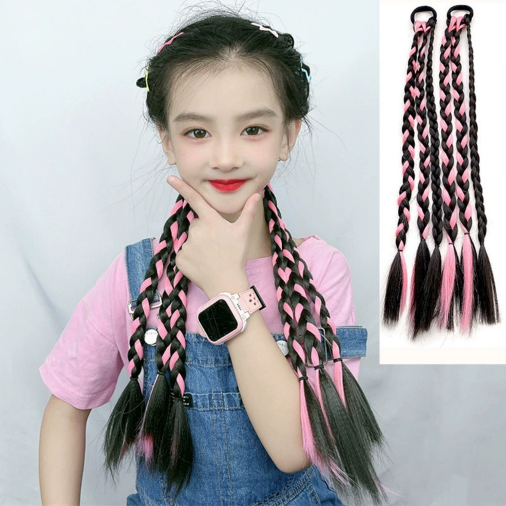 TN28 1 Dây Buộc Tóc Đuôi Ngựa Giả Thắt Bím Nhiều Màu Sắc Phong Cách Công Chúa Cho Bé Gái