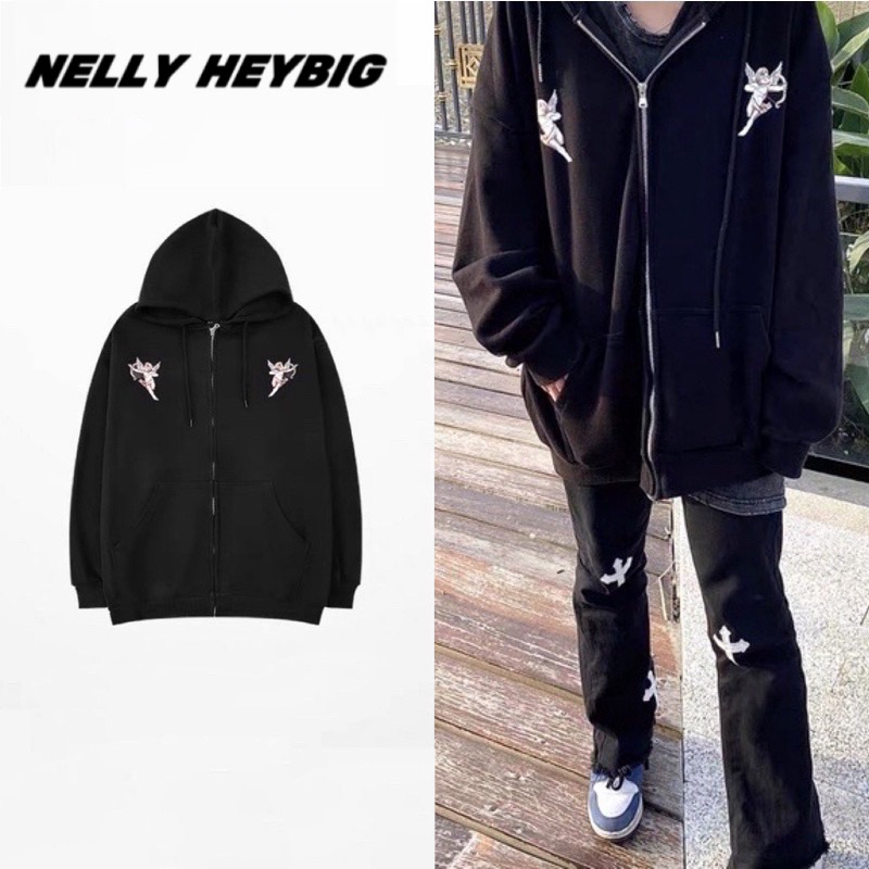 Áo khoác 0007 Hoodie zip nelly heybig chất nỉ bông form rộng dành cho nam và nữ art flop