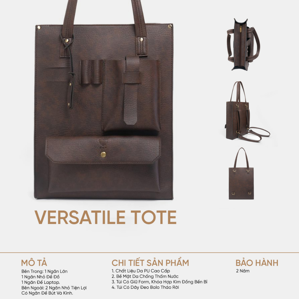 Túi Xách Kiêm Balo Da Đa Năng Versatile Tote Thương Hiệu DON ITALO 4 Màu Thiết Kế Da Pu Cao Cấp