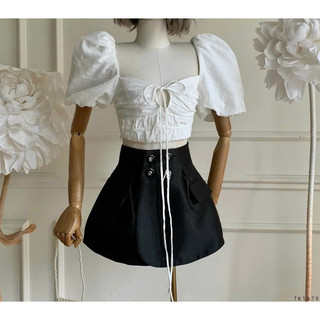 áo croptop tay phồng cột nơ