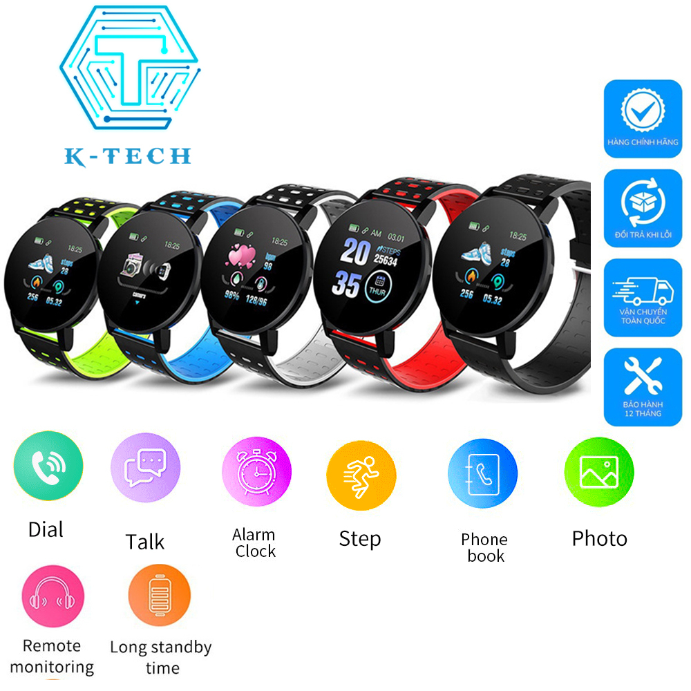 Đồng hồ đeo tay thông minh K-tech thế hệ mới kết nối Bluetooth kết hợp vòng đeo tay sức khỏe D19S mặt tròn thể thao.