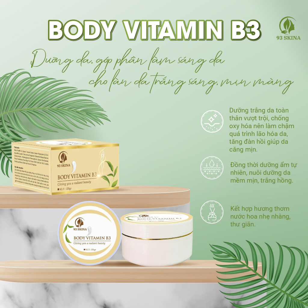 Kem body trắng da phân tử nước vitamin B3 dưỡng da toàn thận trắng sáng  93SKINA