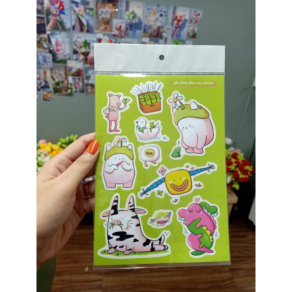 Sticker dễ thương 15x21cm - gấu bông đình may