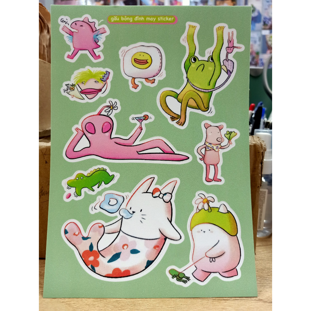 Sticker dễ thương 15x21cm - gấu bông đình may