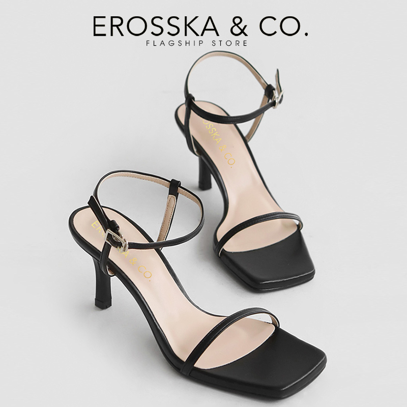 Erosska - Giày sandal cao gót nữ mũi vuông quai mảnh cao 7cm màu nude - EB062