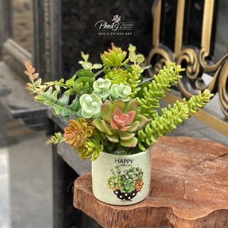 Chậu sen đá giả trang trí kệ tivi, kệ trưng bày phòng khách, bàn ăn, bàn phấn PKND FLOWERS & DECOR