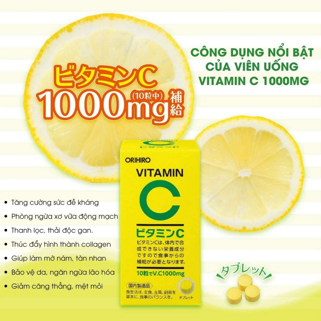 Viên uống Vitamin C 1000mg Orihiro 300 viên nội địa Nhật Bản đẹp da, sáng da, giảm thâm nám, tăng cường sức khỏe