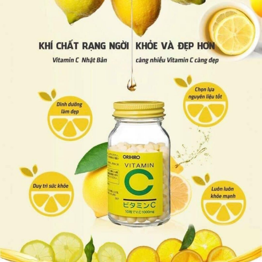 Viên uống Vitamin C 1000mg Orihiro 300 viên nội địa Nhật Bản đẹp da, sáng da, giảm thâm nám, tăng cường sức khỏe