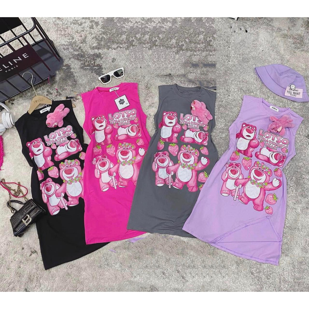 Váy xuông kèm gấu cotton cao cấp cho Mẹ bé gái size đại 21kg đến 52kg
