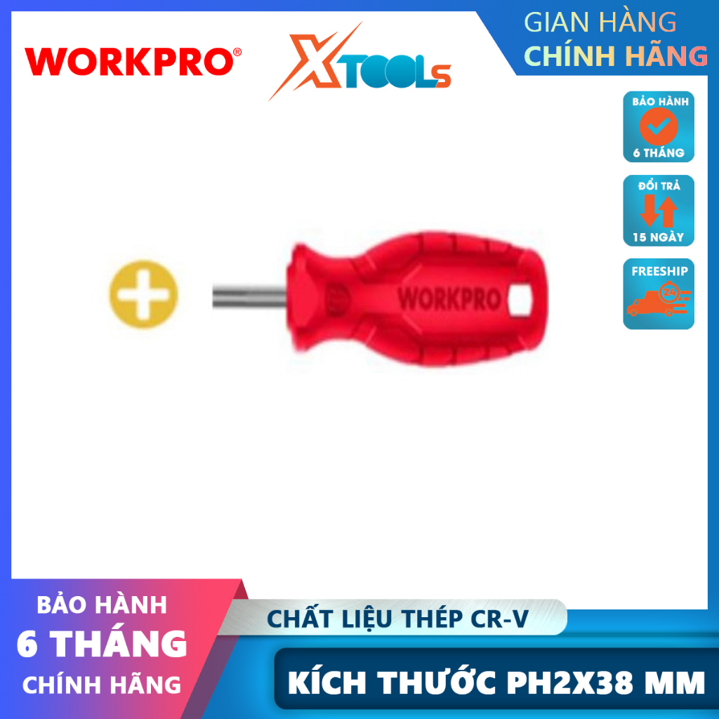 Tua vít đầu hình hoa khế, kích thước PH2x38mm, thép hợp kim CR-V Workpro - WP221012