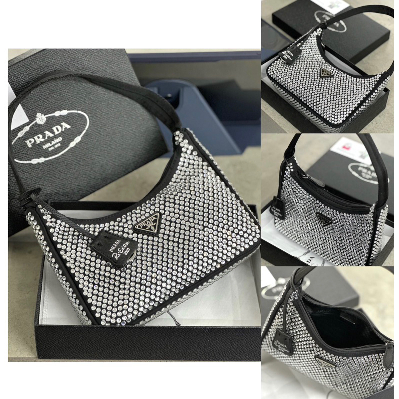 Prada Satin Mini With Crystals / Túi Kẹp Nách Đính Đá Sang Chảnh