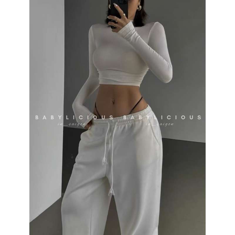 M109 ÁO THUN CROPTOP TAY DÀI NHÚN EO GIÚP SIÊU TÔN VÒNG 1, CHẤT THUN GÂN THÔNG THOÁNG