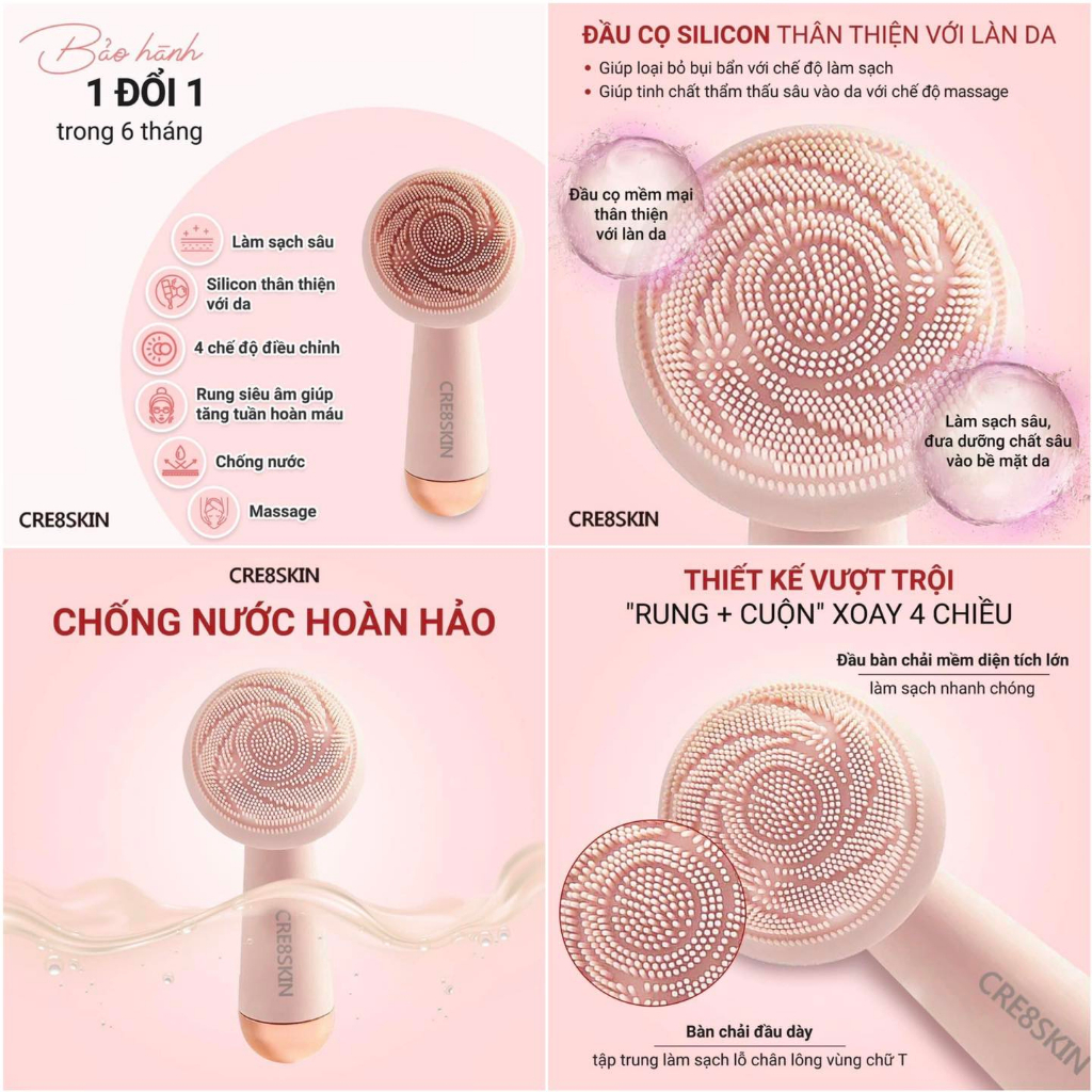 Máy rửa mặt Cre8skin 4 cấp độ làm sạch sâu