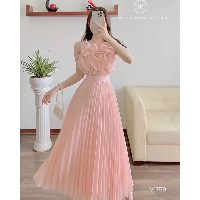 Đầm xoè dập ly bèo ngực thanh lịch, đầm xoè dập ly chất voan mềm mại thoải mái