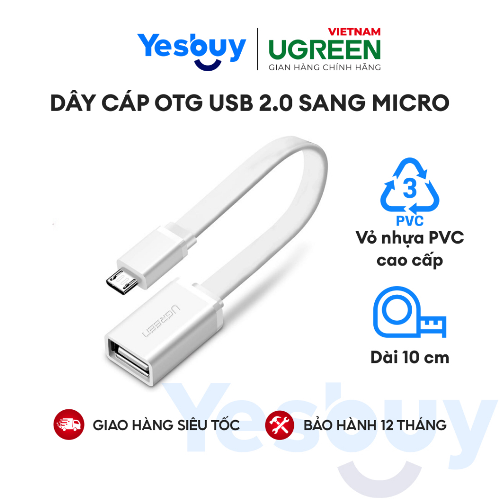 Dây Micro USB 2.0 OTG dạng tròn + dạng dẹt dài 10-12cm UGREEN US133