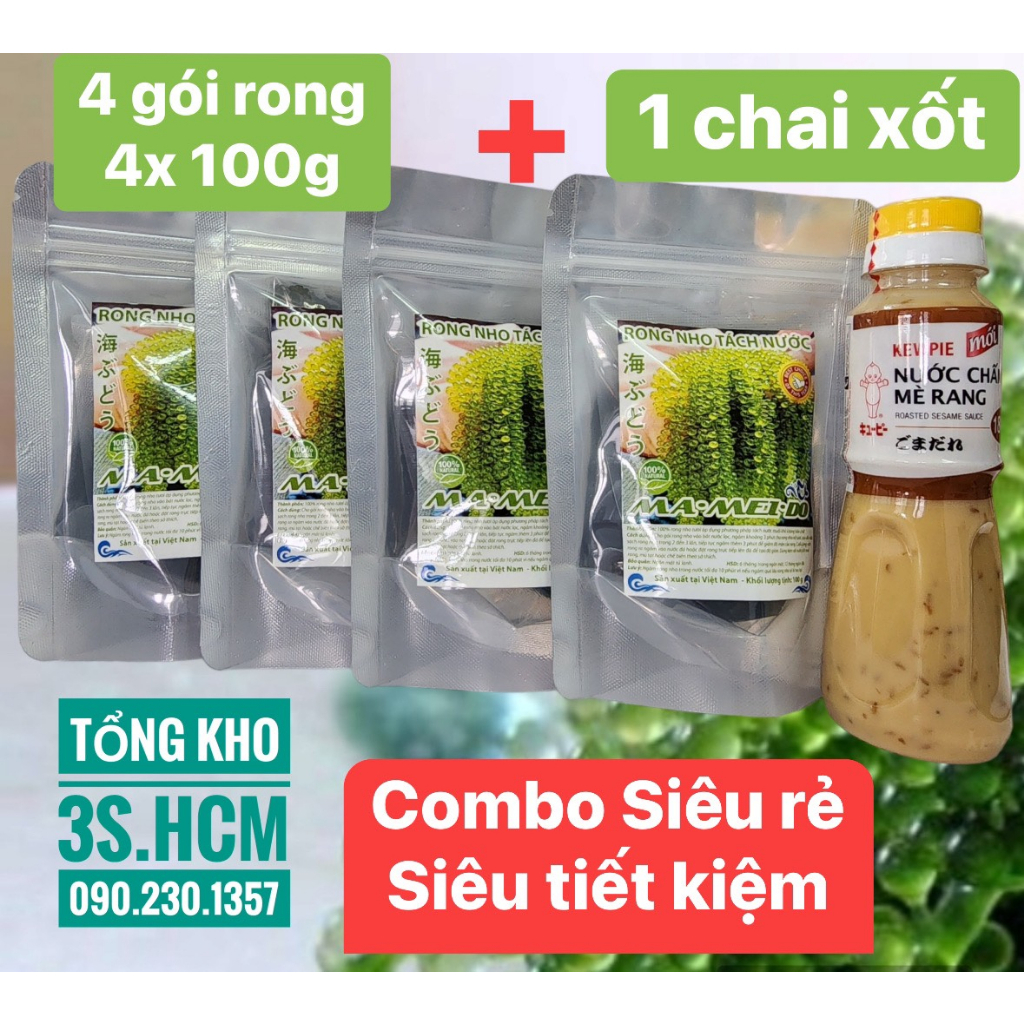 COMBO 4 gói rong tách nước Khánh Hòa Mameido (4x100g) và 1 chai xốt mè 180ml