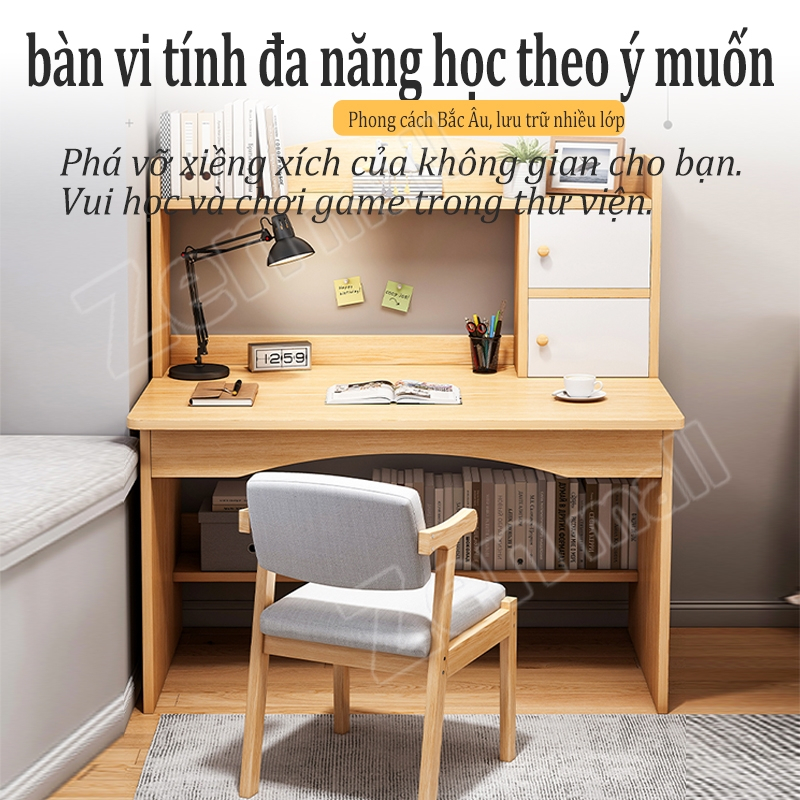 ZEN bàn gỗ văn phòng bàn vi tính bàn vi tính 2 tầng  bàn vi tính có hộc tủ bên dưới có cả giá sách lắp dễ dàng