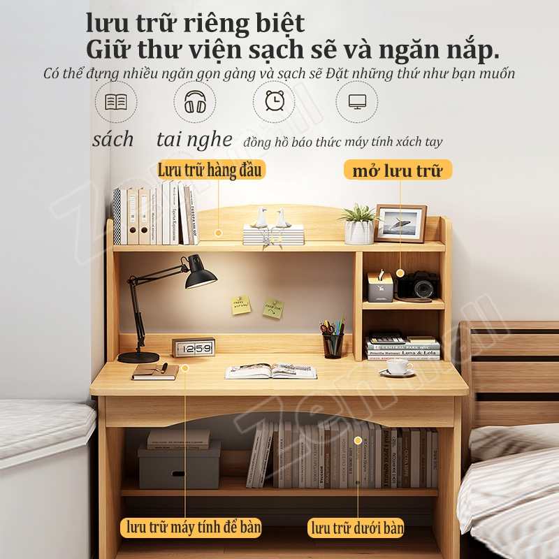 ZEN bàn gỗ văn phòng bàn vi tính bàn vi tính 2 tầng  bàn vi tính có hộc tủ bên dưới có cả giá sách lắp dễ dàng