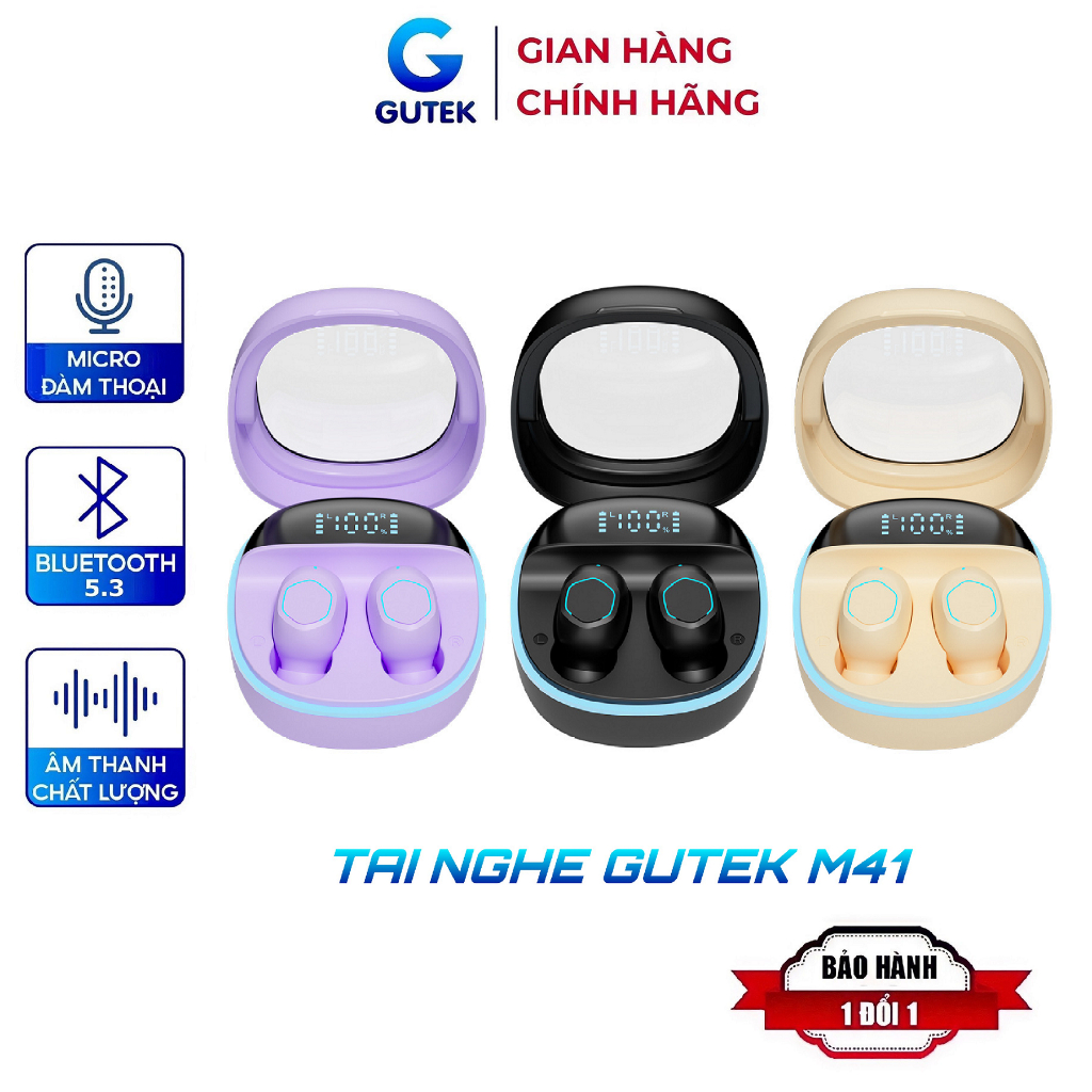 Tai nghe bluetooth nhét tai không dây Gutek M41 bản 5.3 bass trầm ấm tích hợp micro