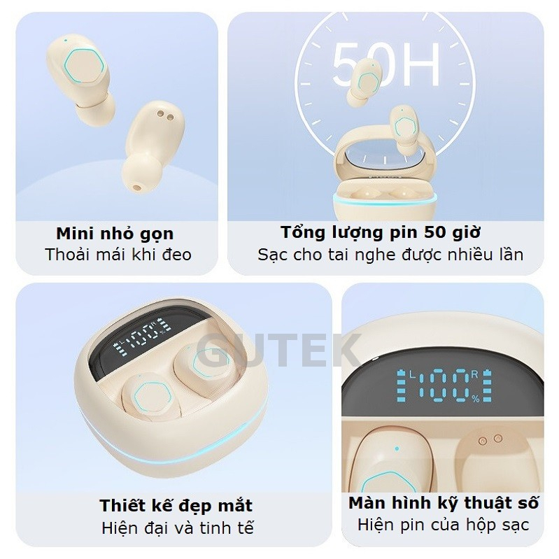 Tai nghe bluetooth nhét tai không dây Gutek M41 bản 5.3 bass trầm ấm tích hợp micro