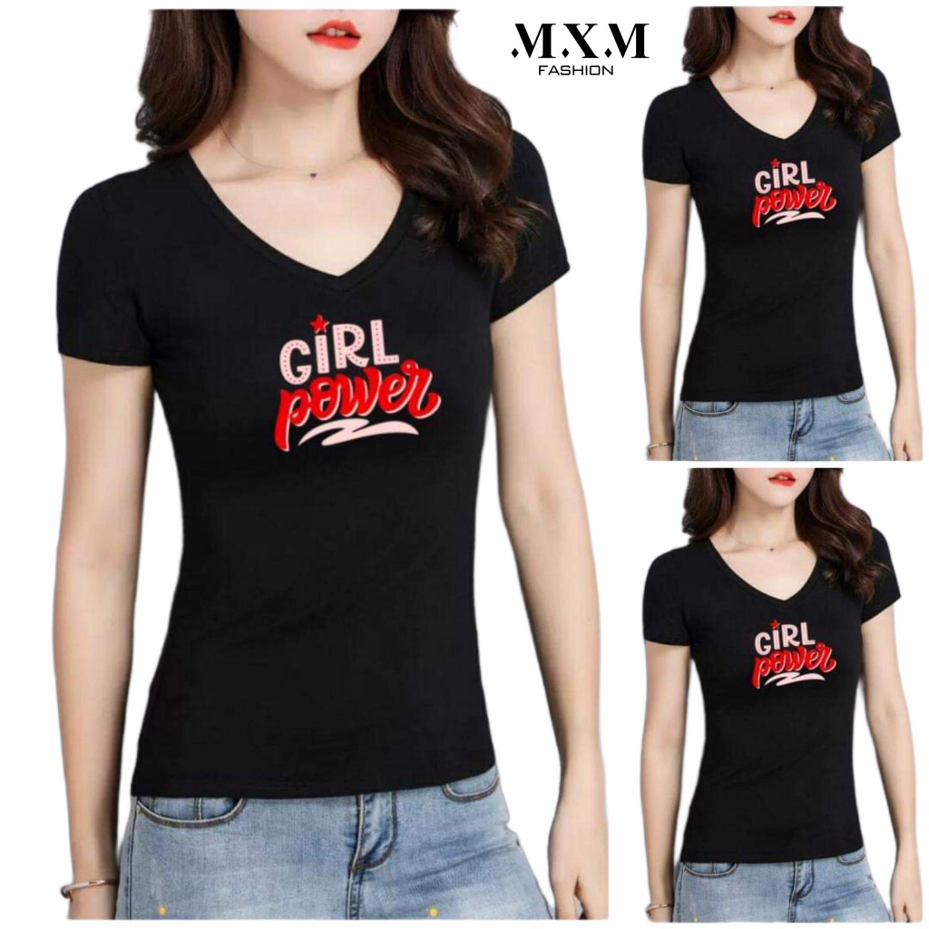Áo thun nữ MXM ôm body cổ tim in chữ Girl Power mặc tôn dáng mã ANU044