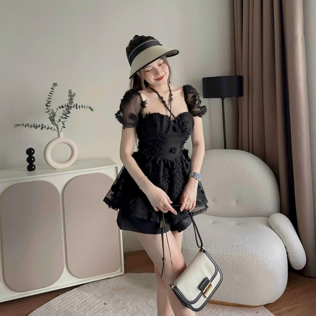 [6.6 Sales Freeship] Set bộ đùi xô bông cổ yếm tay phồng cột dây cổ mix quần short đùi, set xô bông đi biển siêu xinh dx