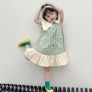 Váy Bé Gái Chất Liệu Thô Linen Mix Cara Hoạ Tiết Kẻ Caro Thiết Kế Kiểu Dáng Xoè Đuôi Cá Xinh Xắn - Chickbongbaby V1