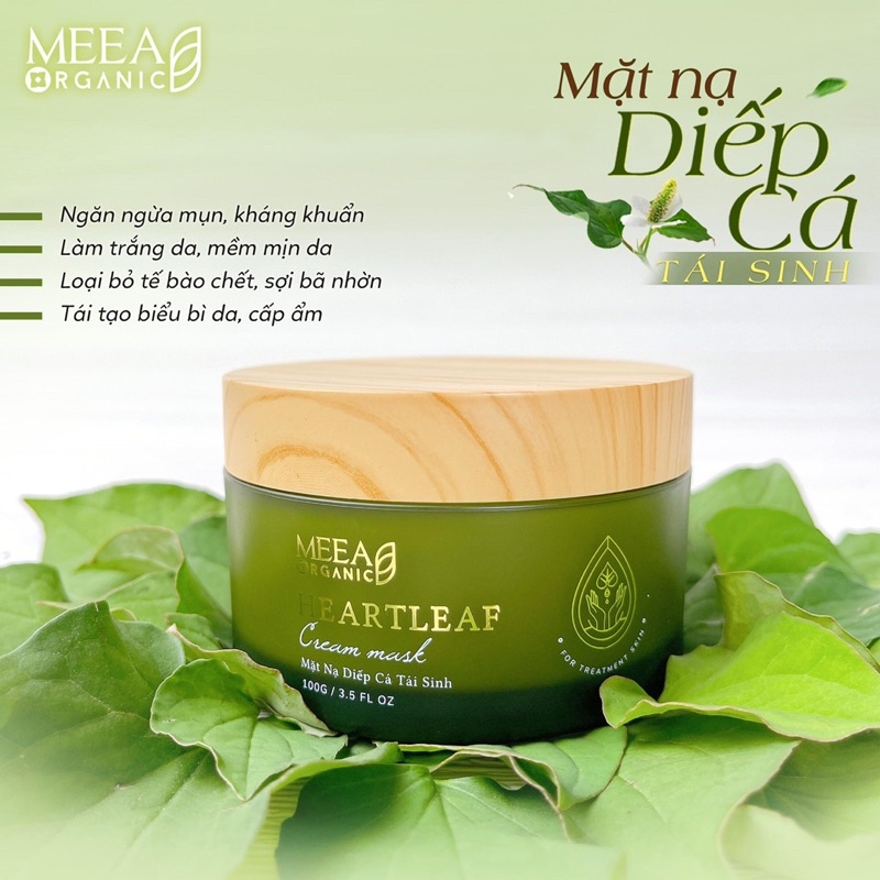 Mặt Nạ Diếp Cá MEEA ORGANIC, làm mờ vết thâm và dưỡng trắng da, giảm mụn (tặng kèm cọ đắp)