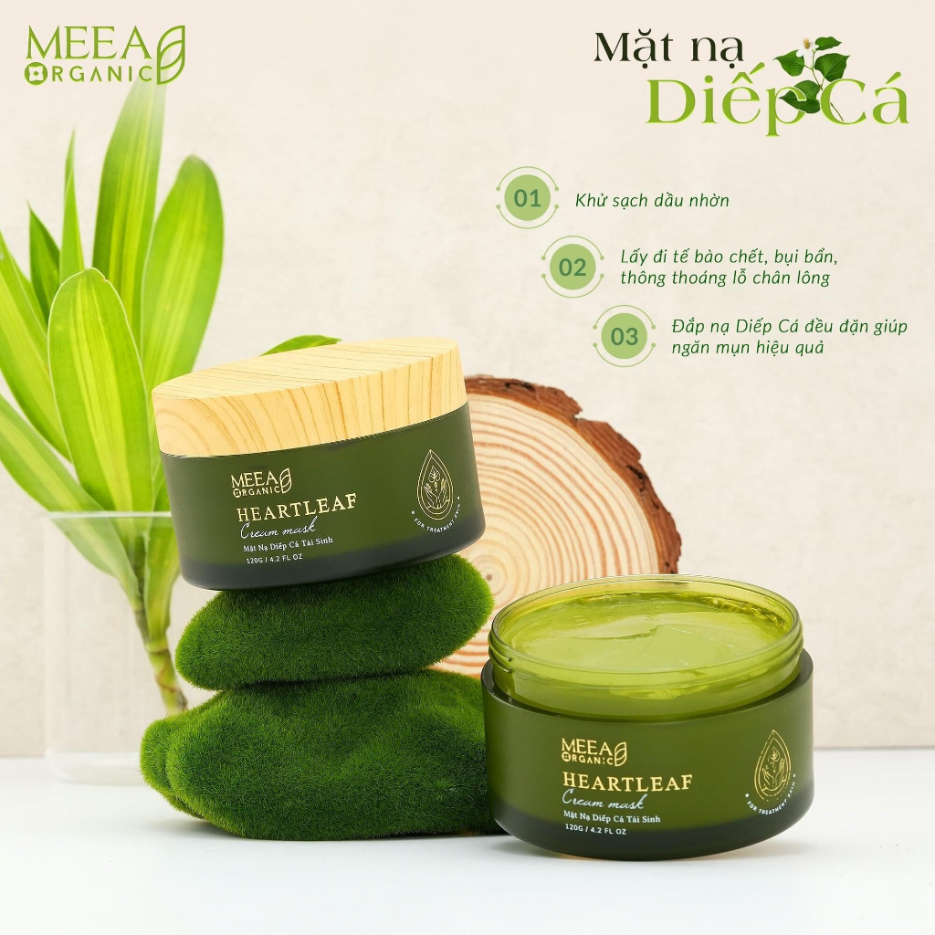 Mặt Nạ Diếp Cá MEEA ORGANIC, làm mờ vết thâm và dưỡng trắng da, giảm mụn (tặng kèm cọ đắp)