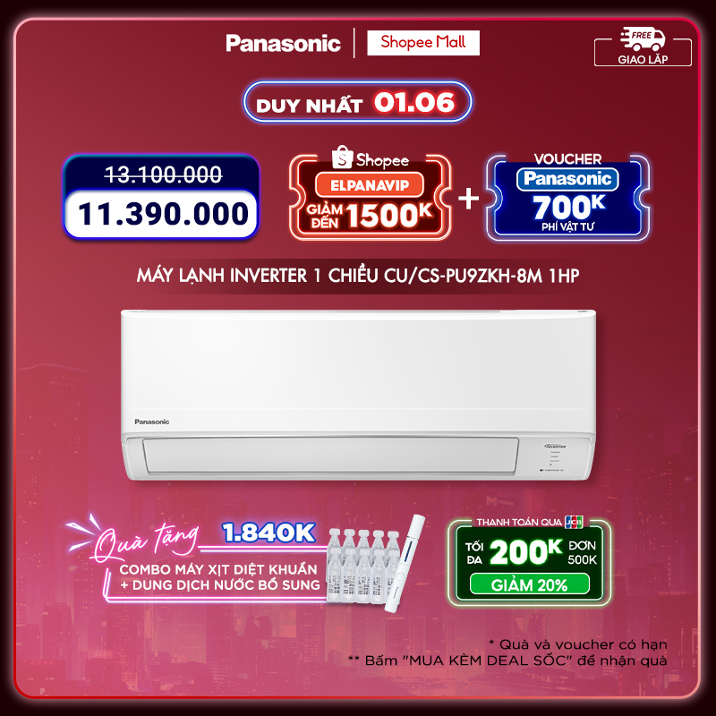  Máy lạnh/Điều hòa Panasonic CU/CS-PU9ZKH-8M - Công suất 1HP - Một chiều-Inverter