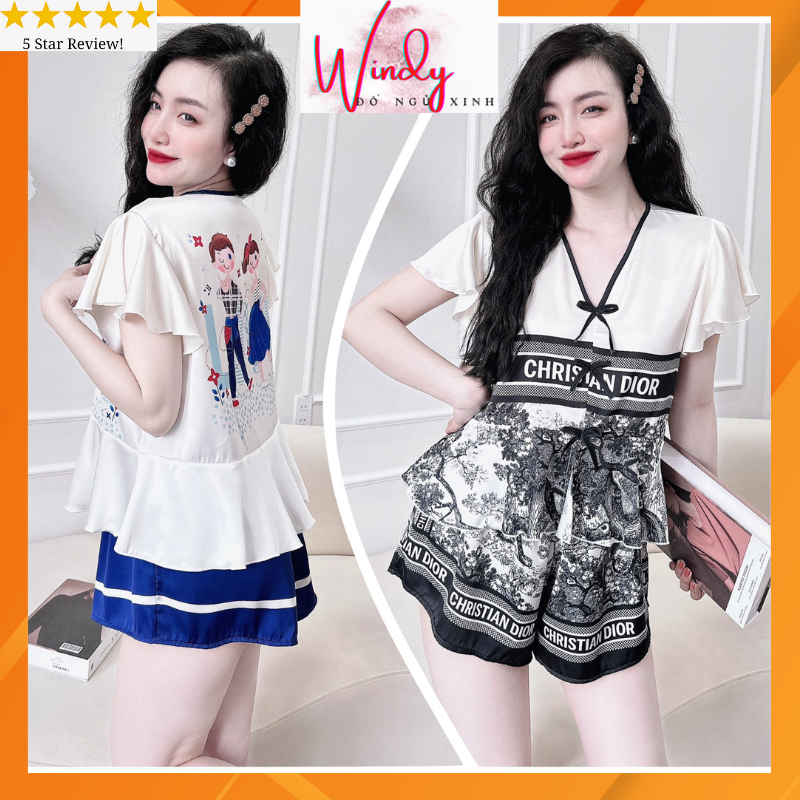 Đồ bộ đùi nữ mặc nhà Pijama dễ thương, bộ ngủ cánh tiên vải lụa latin in 3D hàng thiết kế mát mịn Freesize dưới 60kg