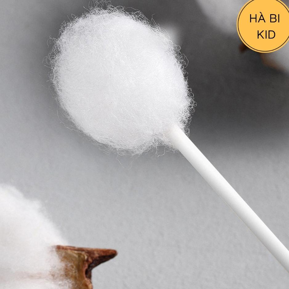 Tăm bông cho bé sơ sinh VCoool, hộp 200 que, bông tự nhiên kháng khuẩn an toàn cho trẻ, sử dụng tiện lợi Habikid