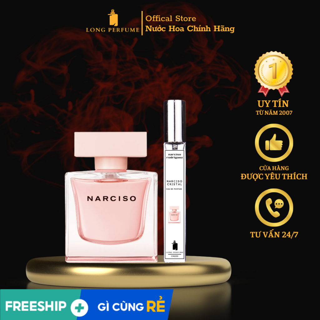 Nước Hoa Nữ 𝐍𝐚𝐫𝐜𝐢𝐬𝐨 𝐂𝐫𝐢𝐬𝐭𝐚𝐥 𝐄𝐃𝐏- Dung tích ᴛᴇsᴛᴇʀ 2.5ᴍʟ/10ᴍʟ丨Long Perfume.