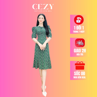 Đầm dự tiệc cổ tròn tay phồng hoa nhí phối đuôi cá có size bigsize Cezy D77